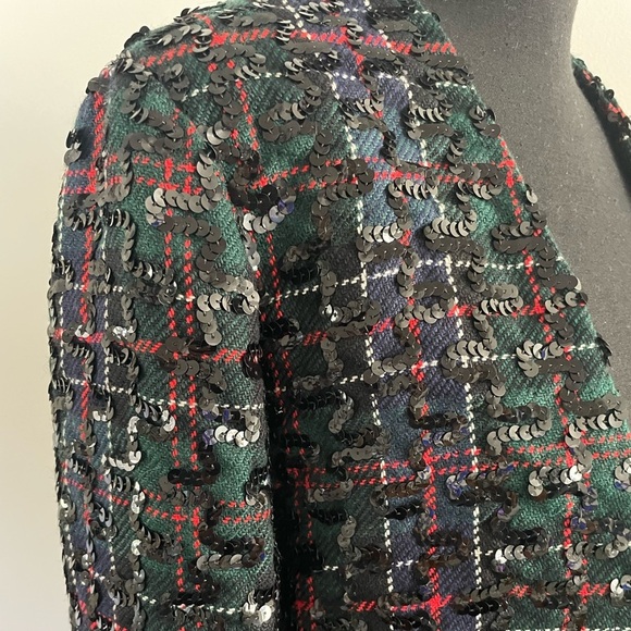 Vintage Sequin Plaid Green and Red Jacket size 8/ Holiday Jacket Christmas - Picture 4 of 16